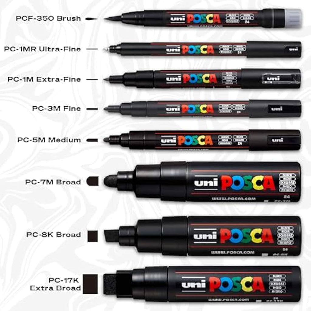 Uni-Ball POSCA Marker Set - 16 Basiskleuren - Fijne Ronde Punt PC-3M