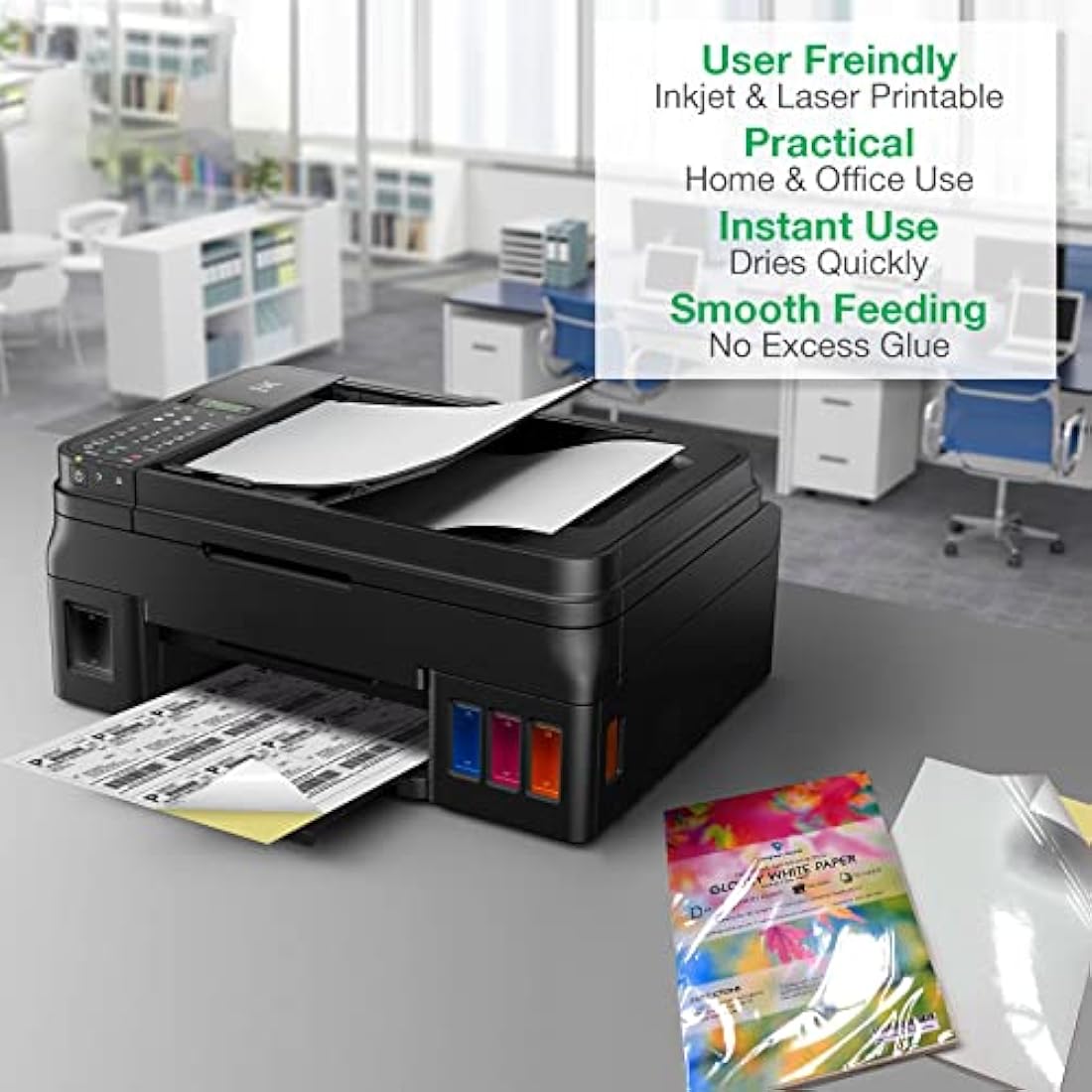 A4 White Glossy Sticker Paper – 500 Sheets Adhesive Labels