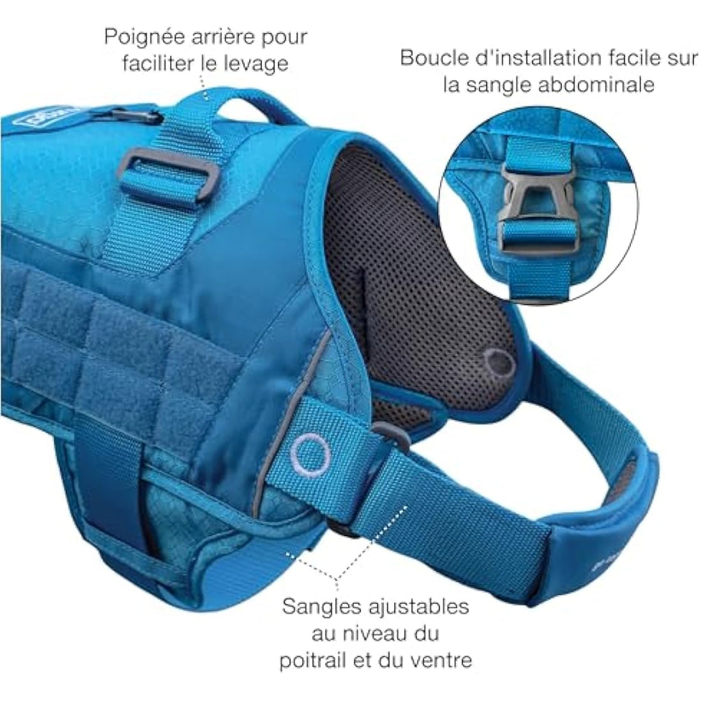Kurgo RSG Townie Dog Hiking Harness | MOLLE Compatible – Coastal Blue, XL