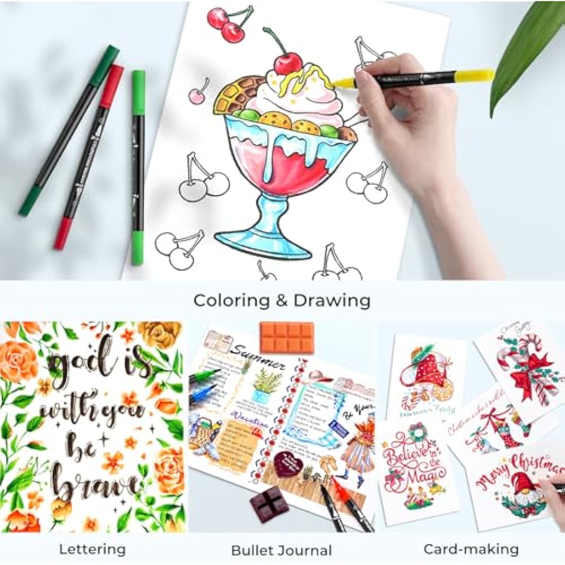 Ohuhu Dual Tip Brush Pens - 100 Colours Art Markers with Carrying Bag