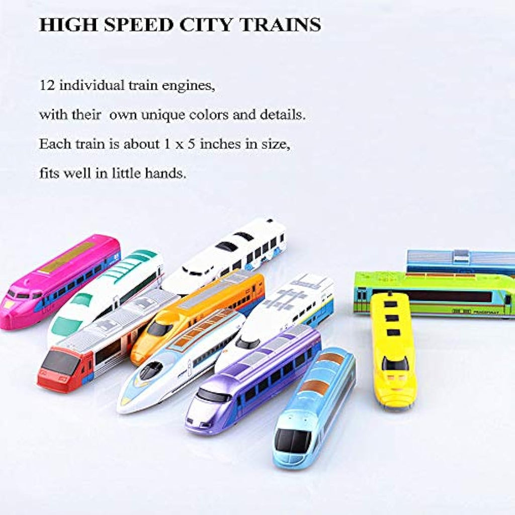 CORPER TOYS Pull Back Bullet Train Set - 12 Pack High Speed Toy Locomotives