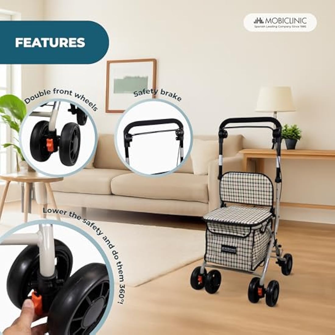 Mobiclinic Coliseo Shopping Trolley with Seat – Foldable Mobility Walker