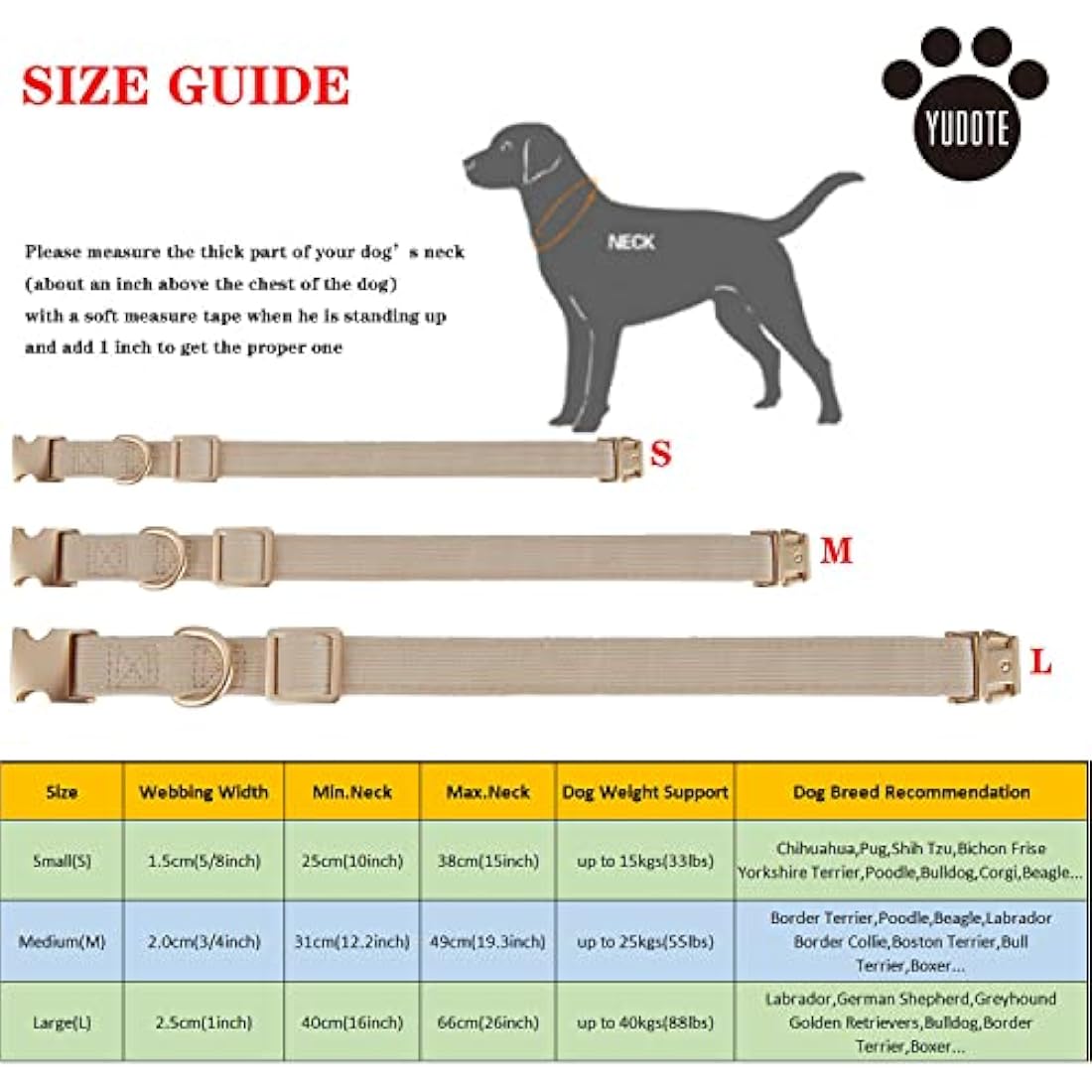 YUDOTE Cotton Corduroy Dog Collar for Sensitive Skin - Creamy White, Medium