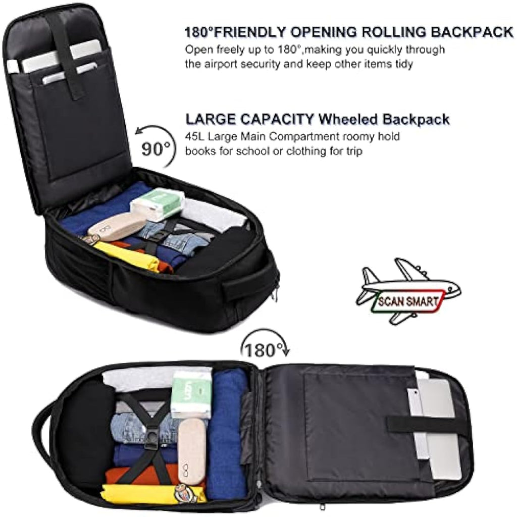 LIGSAN Rolling Laptop Backpack | 17-Inch Waterproof Travel Bag with Wheels