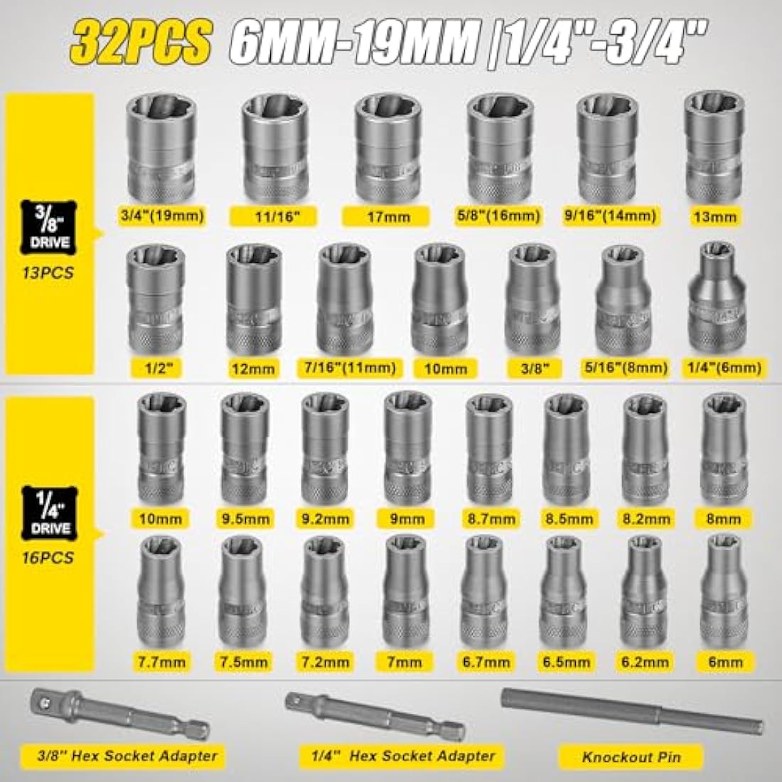 32-Piece Bolt Extractor Set – Extended Impact Nut Remover Kit