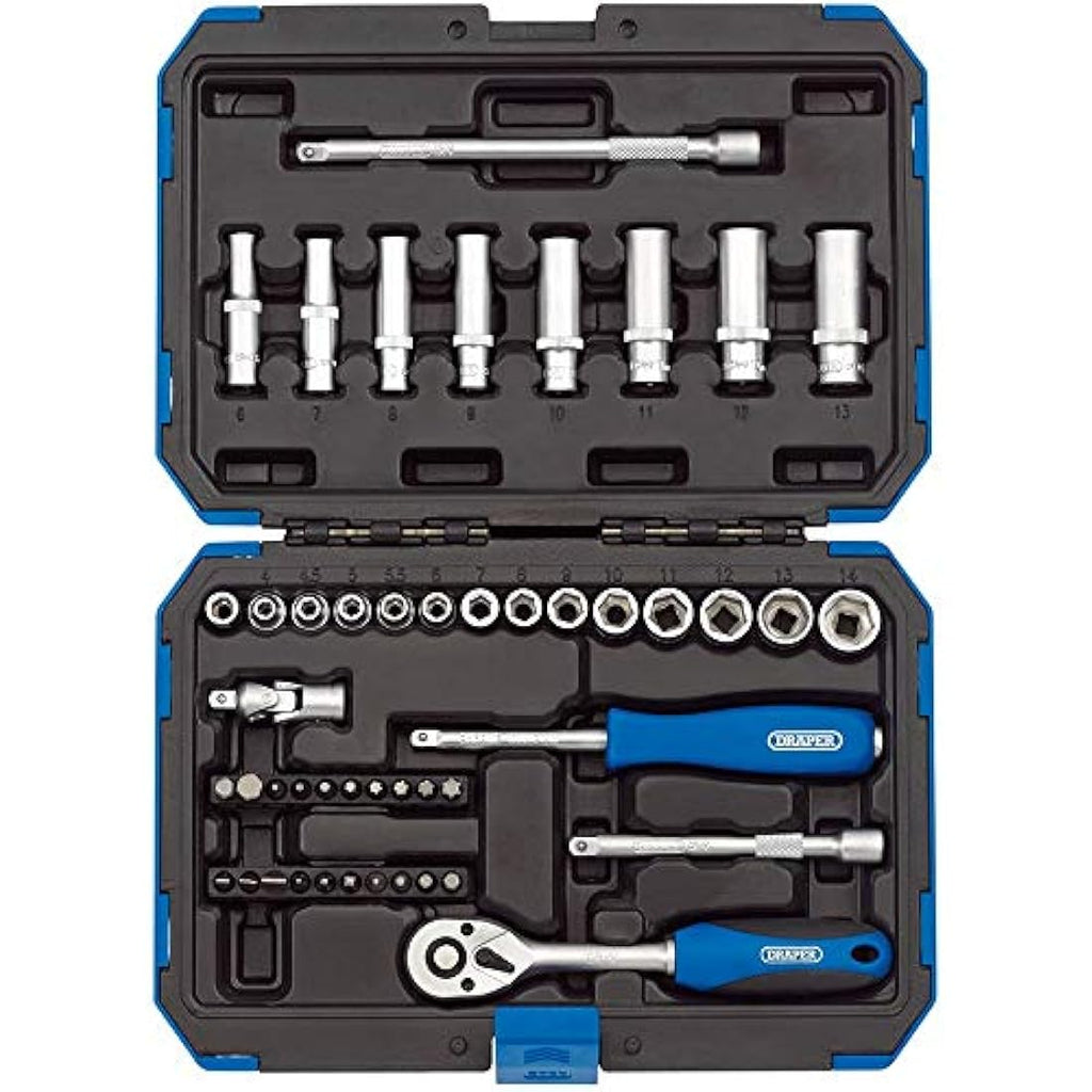Draper 47-Piece 1/4" Metric Socket Set – Chrome Vanadium Steel Tools