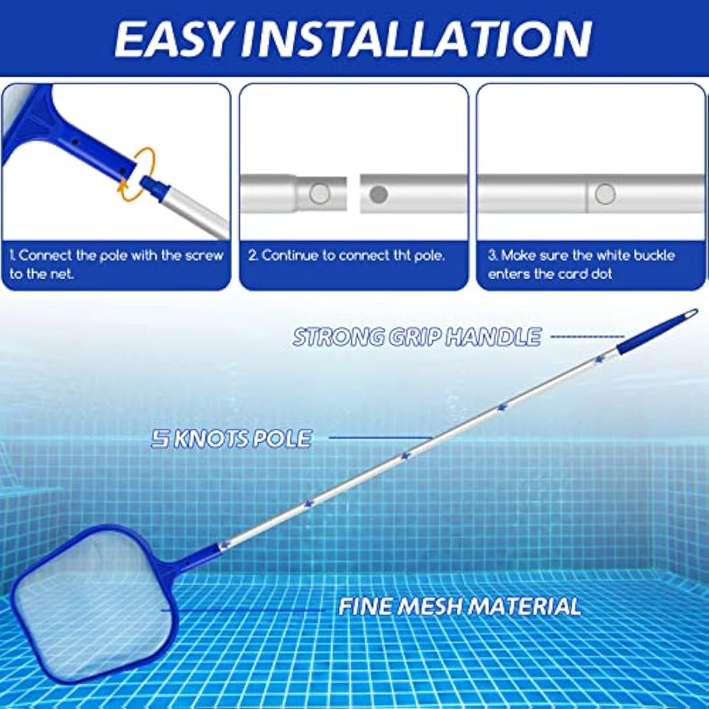 Jsdoin Pool Skimmer Net – 48 Inch Adjustable Pole Fine Mesh Leaf Net