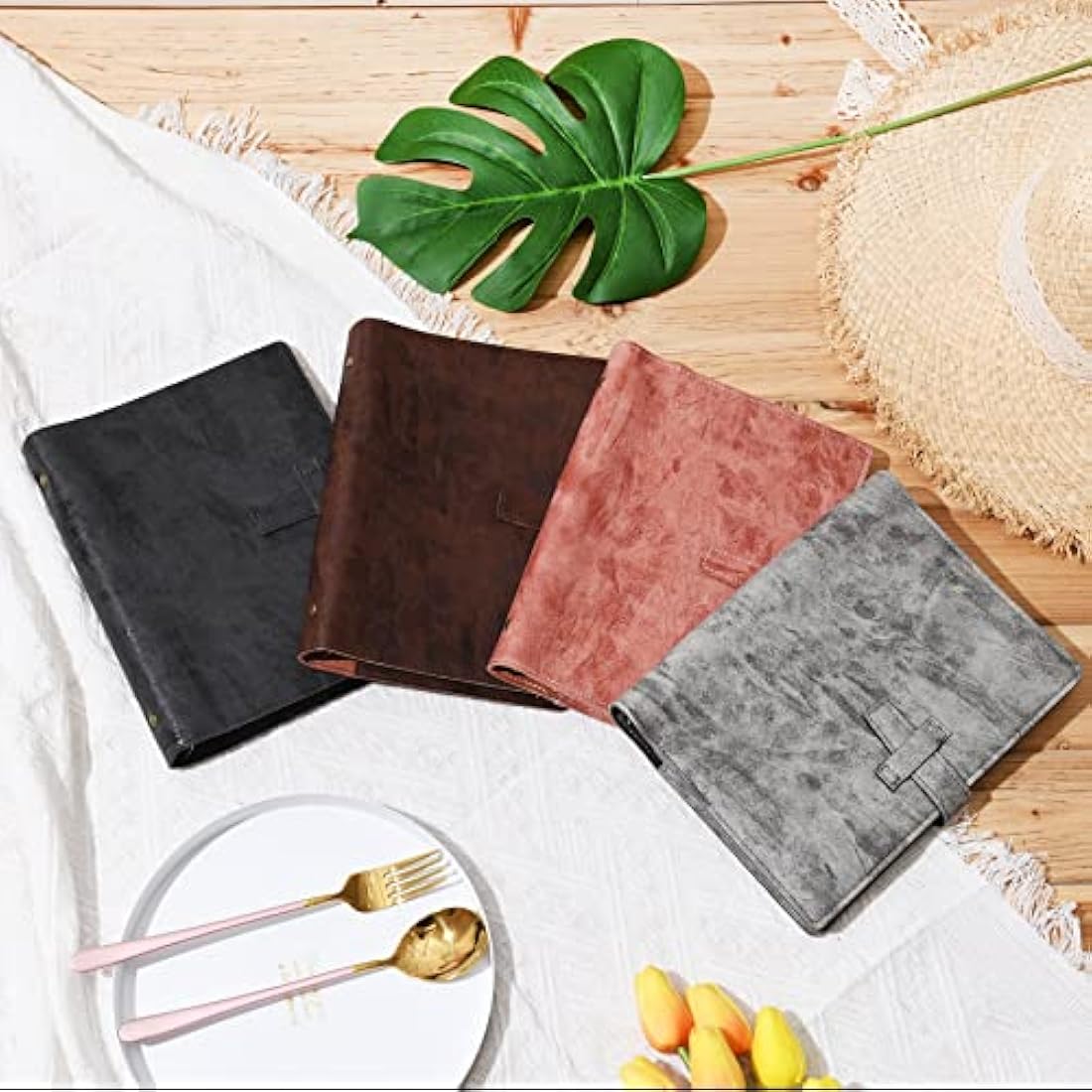 Jolof Store A5 Leather Binder Organizer – Refillable Dotted Notebook, Grey