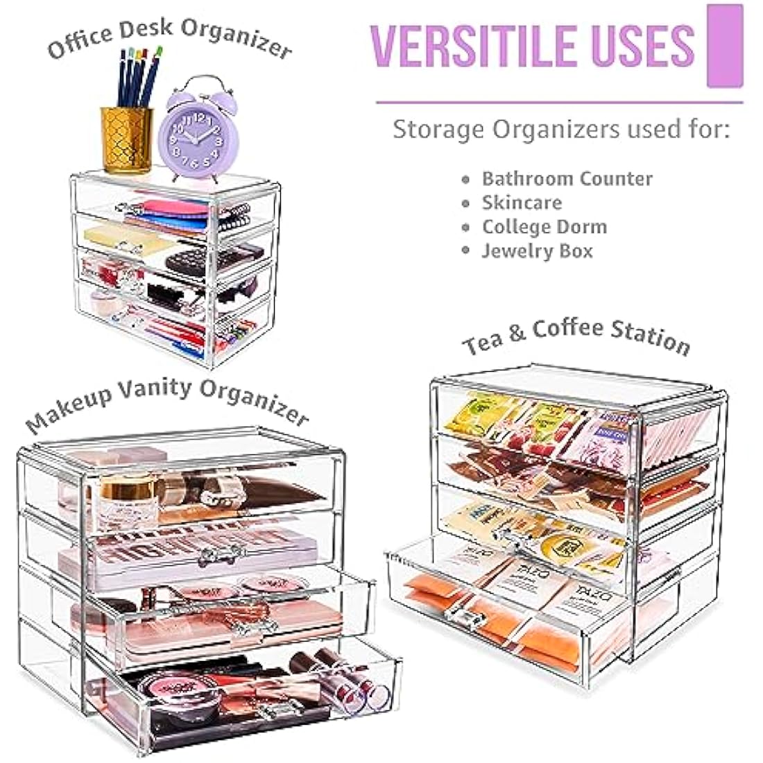 Sorbus 4-Drawer Acrylic Makeup Organizer | Clear Cosmetic Storage Case