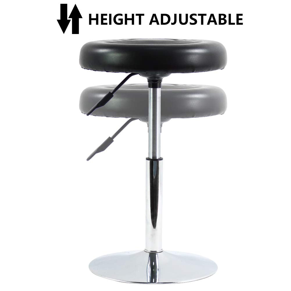 FURWOO PU Leather Short Round Cushion Spa Stool Height Adjustable Swivel Salon Stool for Home Kitchen Barber Shop SmallBlack