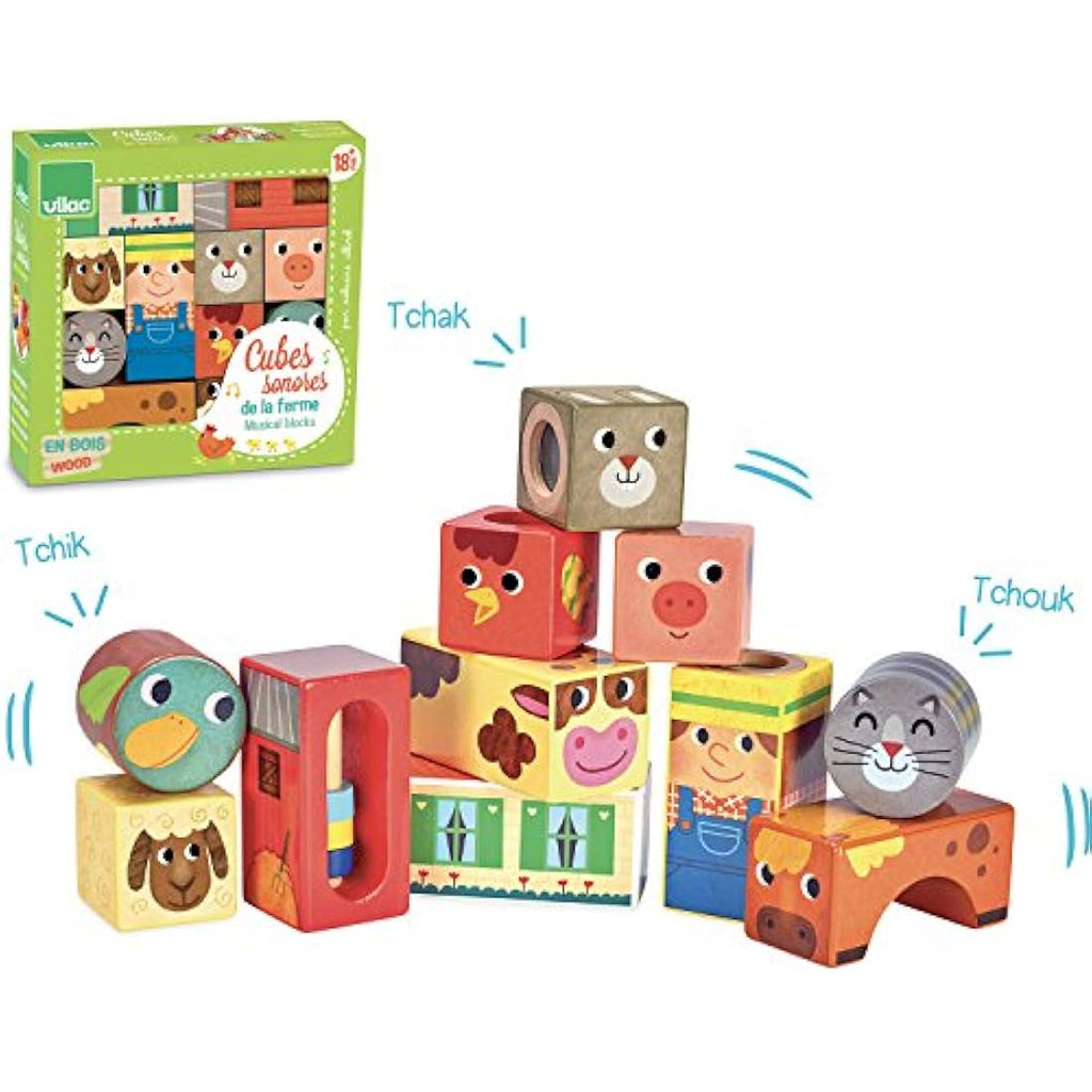 Vilac Farm Musical Blocks – Classic Wooden Educational Toy for Kids