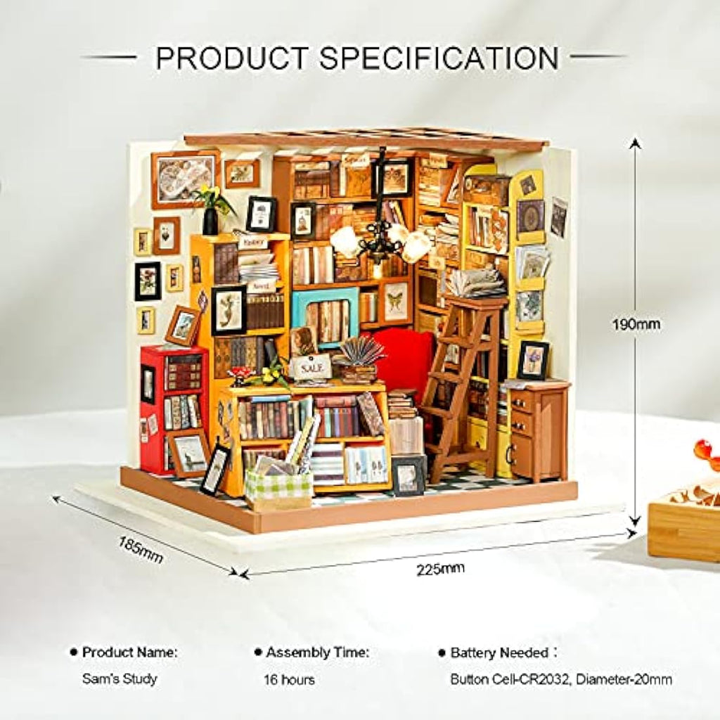 Rolife Sam's Study DIY Miniature Dollhouse Kit – Wooden Book Store Model