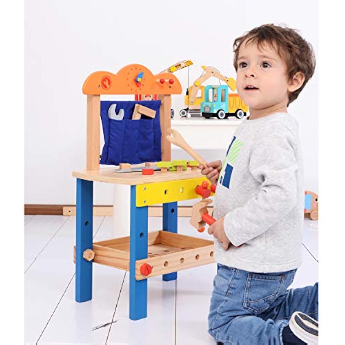 Lelin Wooden Workbench Toy Set – Kids Pretend Play DIY Tool Bench