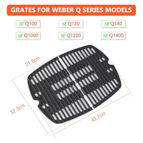 GFTIME Cast Iron Cooking Grates for Weber Q100 Q1000 Q1200 Series, 2-Pack