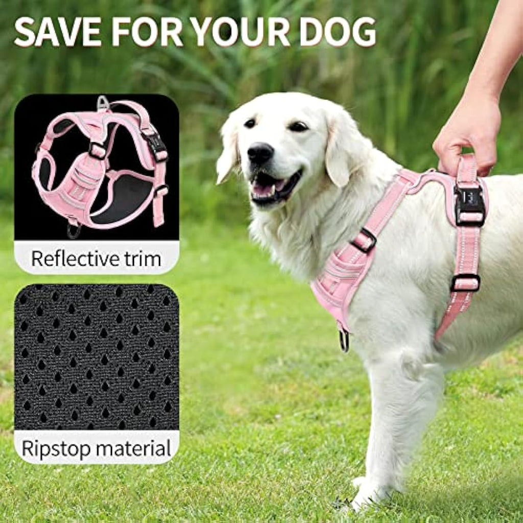 HEELE No-Pull Dog Harness | Reflective Adjustable Nylon Vest - Pink, XL