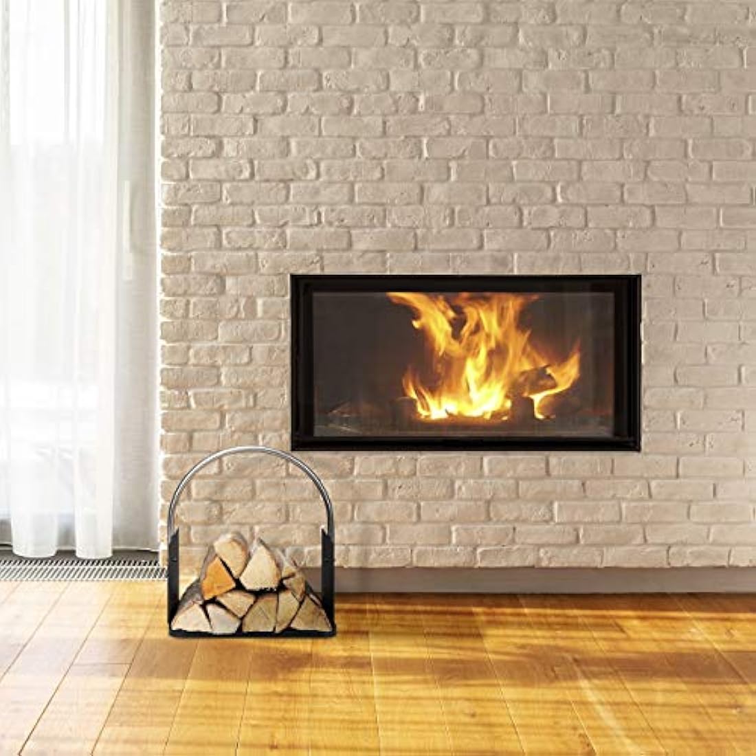 Relaxdays Metal Firewood Basket | Indoor Wood Carrier with Handle, Black