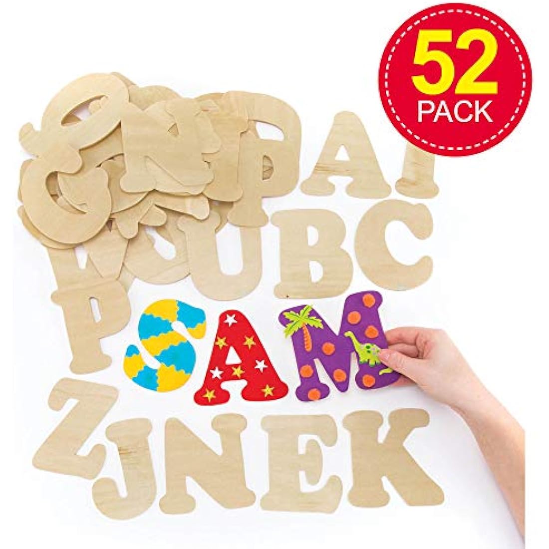 Baker Ross Wooden Letter Templates - 52 Pack Alphabet Stencils, 11cm