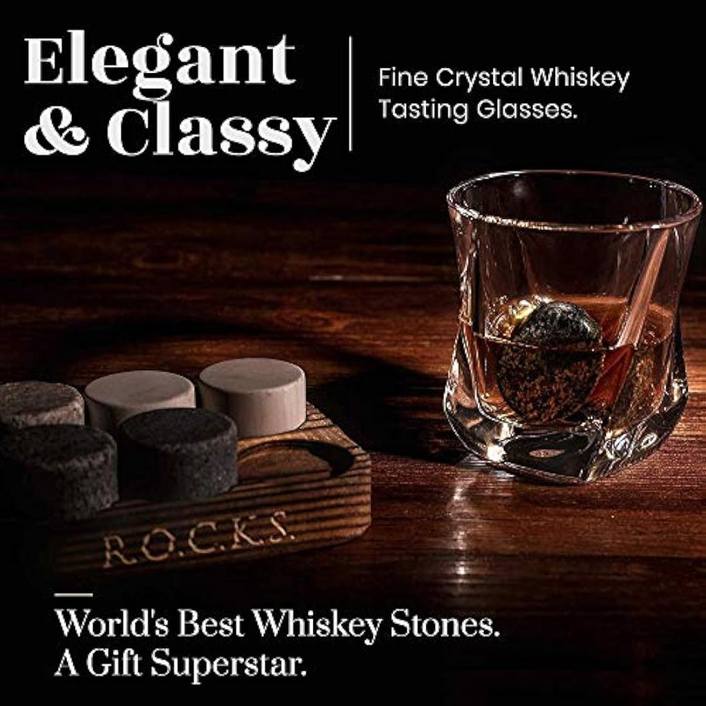 R.O.C.K.S. Whiskey Chilling Stones Gift Set | 6 Granite Rocks & 2 Glasses