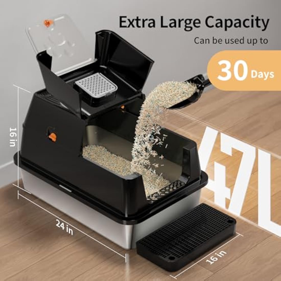 Jolof Store Stainless Steel Cat Litter Box – Large Enclosed Flip-Top Tray