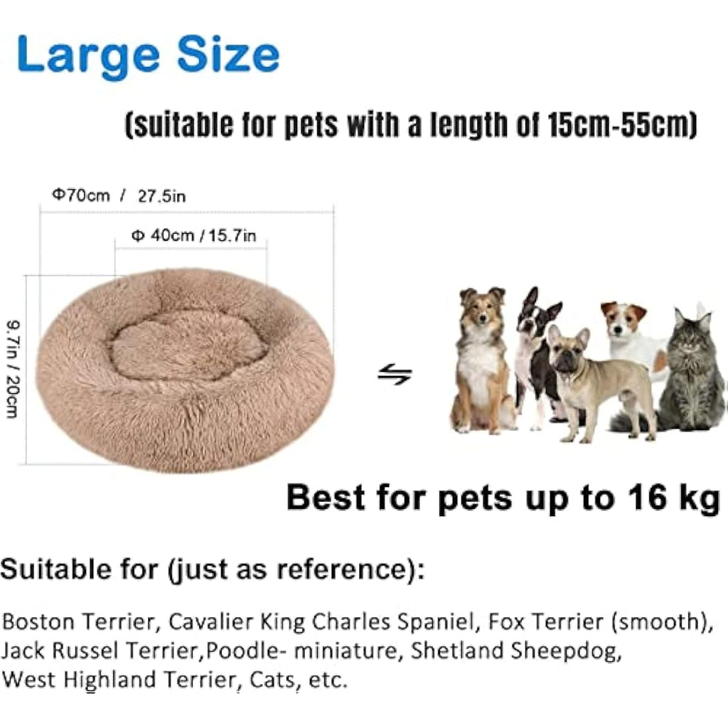 Jolof Store Calming Donut Dog Bed – Washable Fluffy Faux Fur Pet Bed
