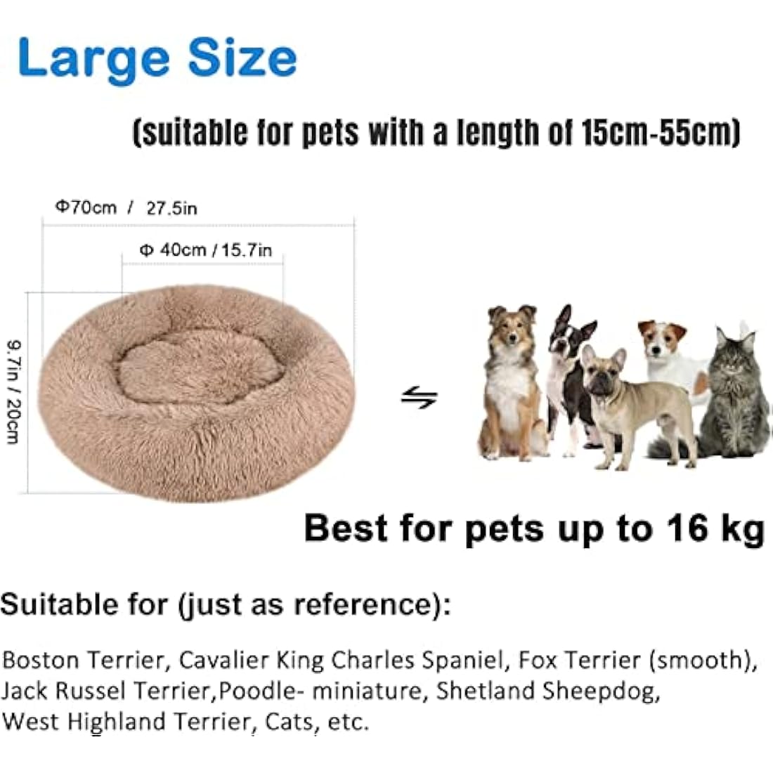 Jolof Store Calming Donut Dog Bed – Washable Fluffy Faux Fur Pet Bed