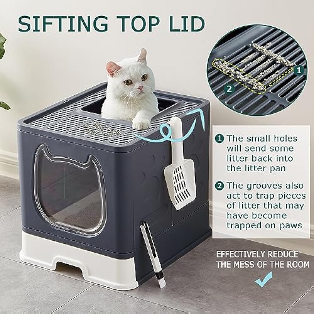 Pawsayes Foldable Cat Litter Box with Lid | Top Entry Tray for Kittens