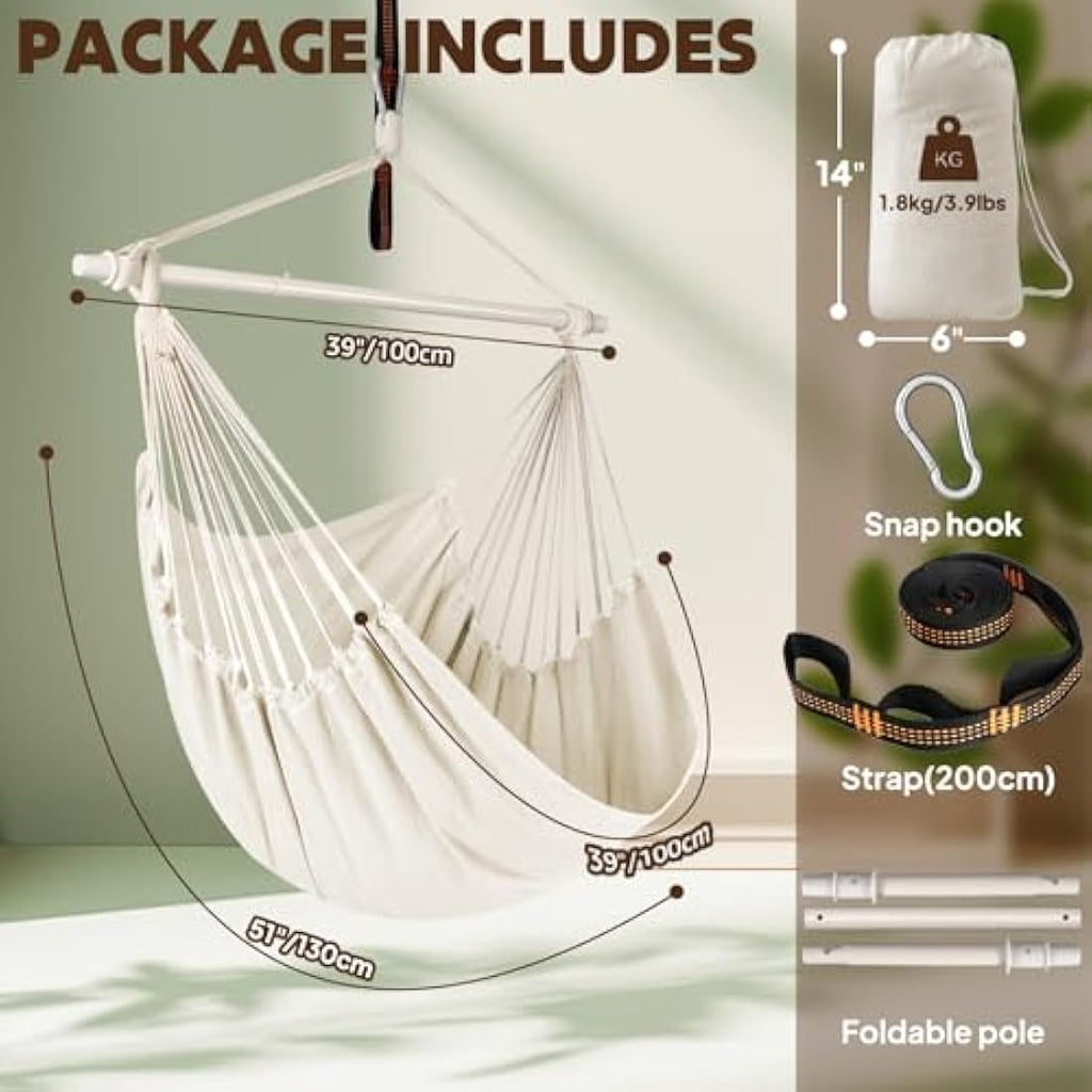 Chihee Hammock Chair – Portable Hanging Swing with Metal Spreader Bar