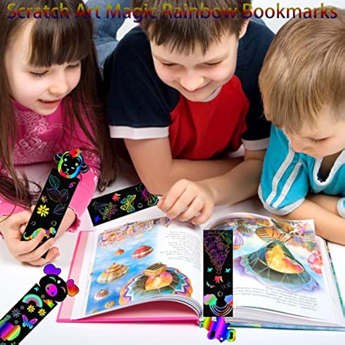 Jolof Store Scratch Art for Kids – 48 Pcs Animal Rainbow Bookmarks DIY Kit