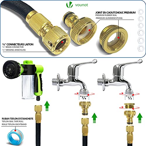 VOUNOT 30m Expandable Garden Hose | 8-Mode Spray Nozzle & Soap Dispenser