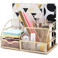 Exerz Mesh Desk Organiser – 7 Compartment Metal Desktop Caddy, Gold