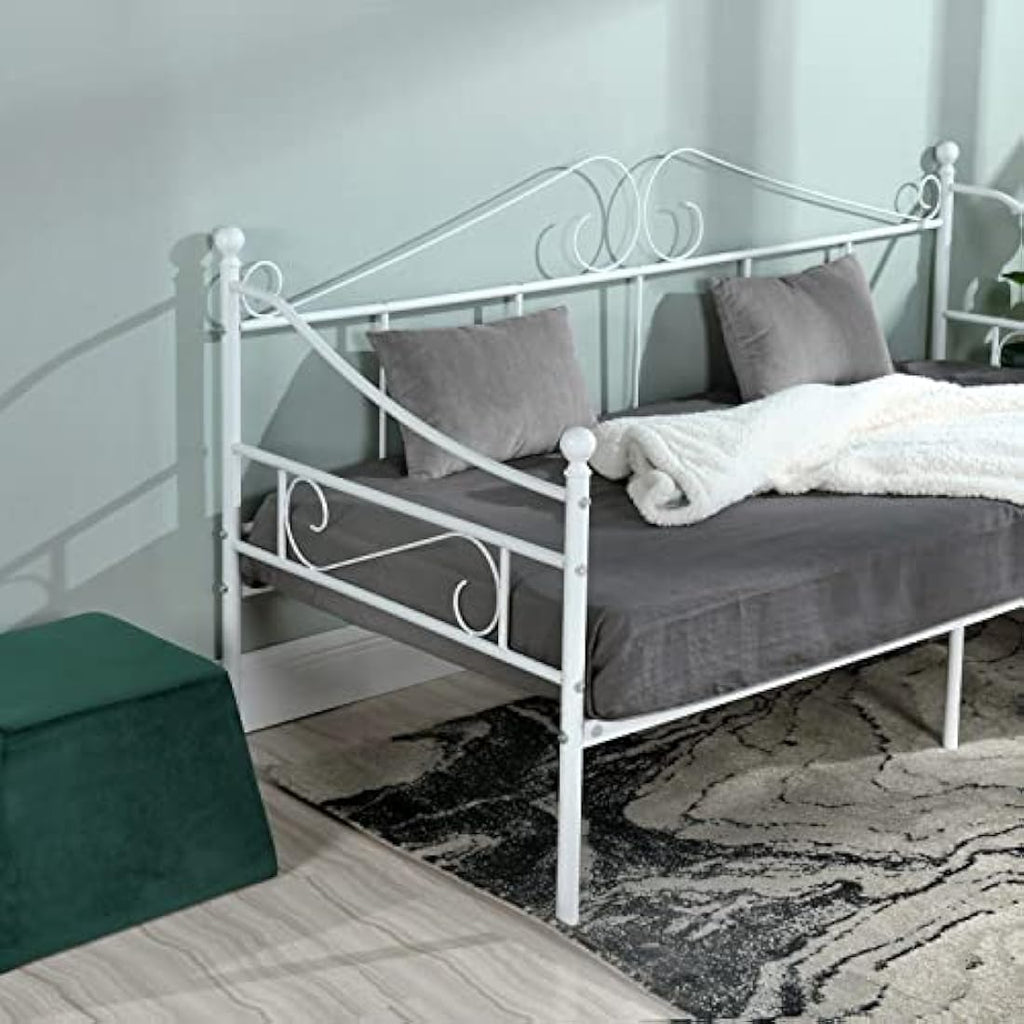 Metal Day Bed Frame | 90x190cm Single Sofa Bed - White