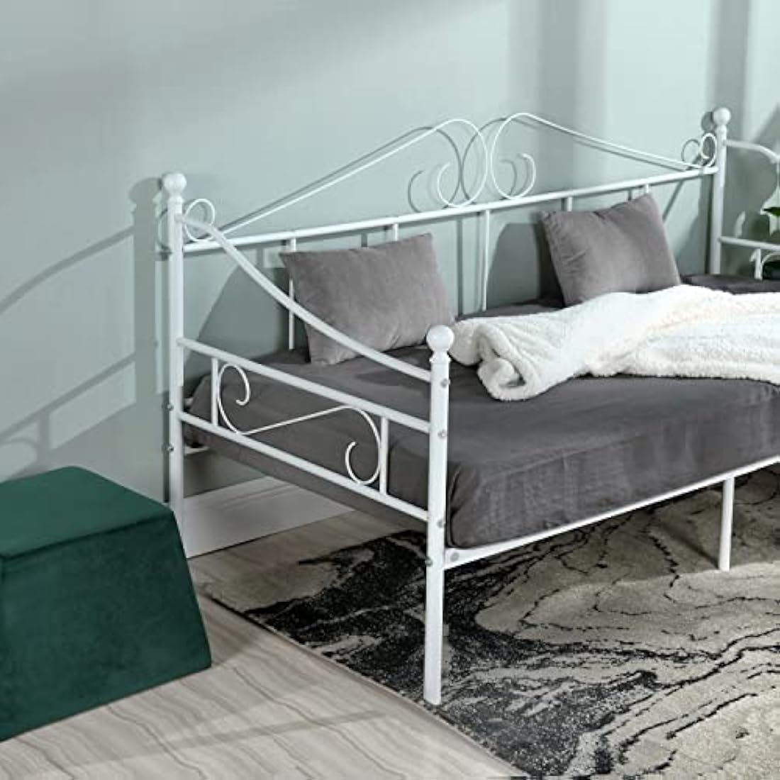 Metal Day Bed Frame | 90x190cm Single Sofa Bed - White