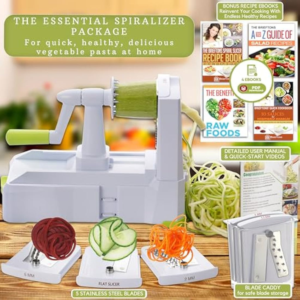Brieftons 5-Blade Vegetable Spiralizer – Stainless Steel Zoodle Maker