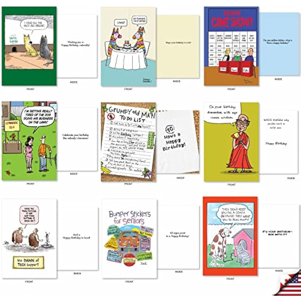 NobleWorks Funny Birthday Cards Bulk Box Set - 36 Assorted Humor Designs