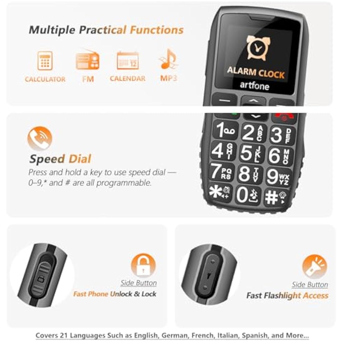 artfone C1+ 4G Big Button Mobile Phone for Seniors with SOS & Charging Dock