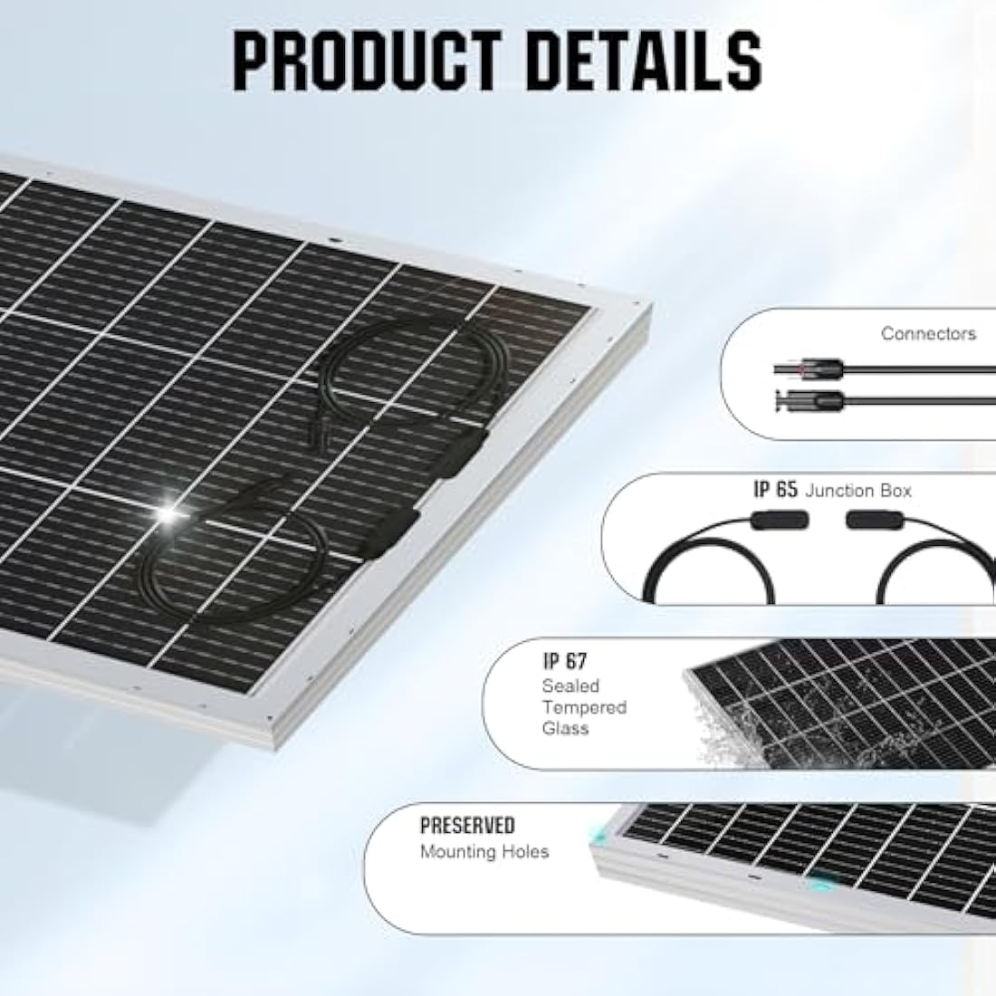 ECO-WORTHY 195W 12V Bifacial Monocrystalline Solar Panel for RV & Boat