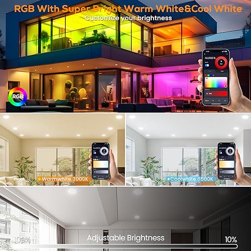 ALUSSO 4 Pack Smart RGB LED Recessed Downlights | WiFi & Bluetooth Control