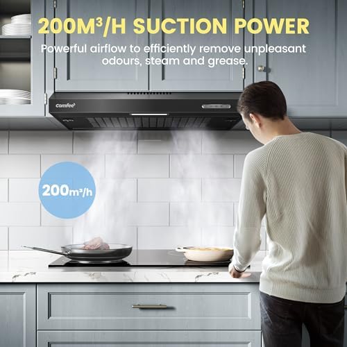 COMFEE' 60cm Visor Cooker Hood | Under Cabinet Extractor Fan - Black