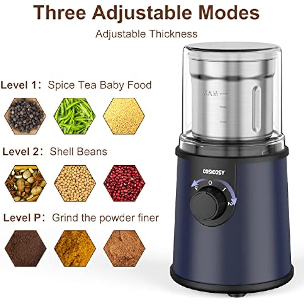 Cosicosy Electric Coffee Grinder | 350W Stainless Steel Spice Mill, Navy Blue