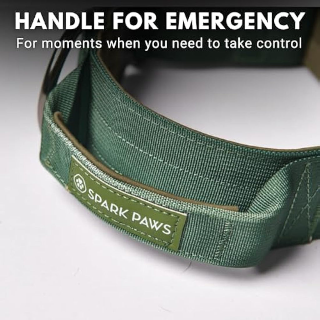 Spark Paws Tactical Dog Collar | Heavy-Duty Padded Nylon – Army Green, S