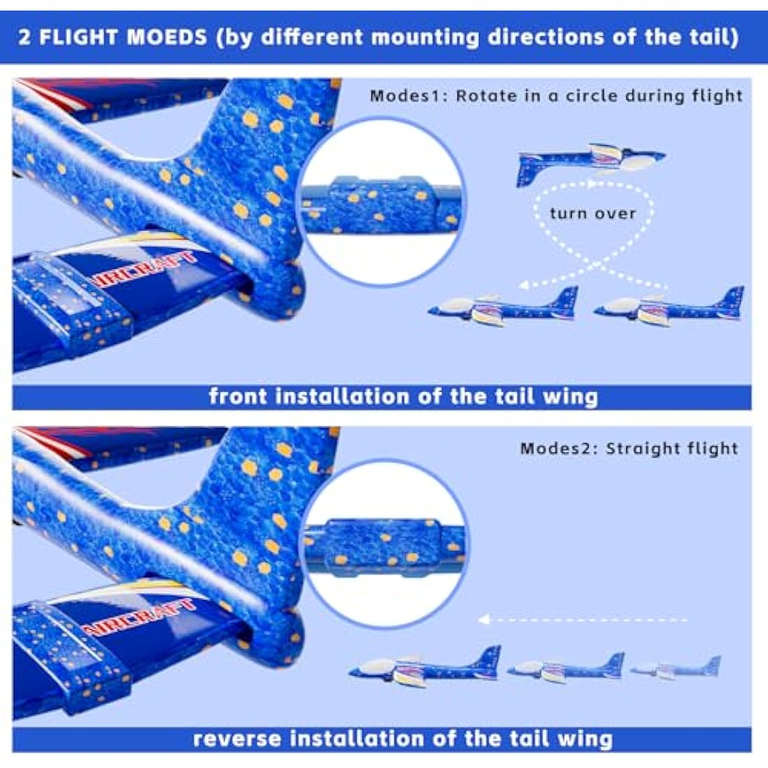 Doloowee 3-Pack LED Foam Glider Airplane Launcher Toys for Boys & Girls