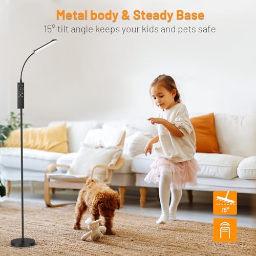 MUKUXIN LED Floor Lamp – 18W Dimmable Standing Lamp with Remote, Black