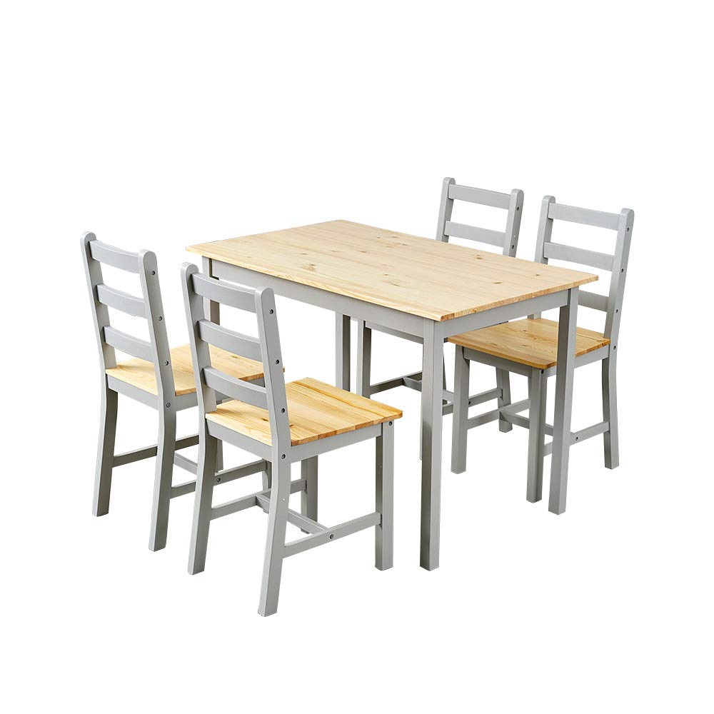 Panana Wooden Pine Dining Table with 4 Chairs in Choice of Colors Dining Room Furniture Set Grey Pine
