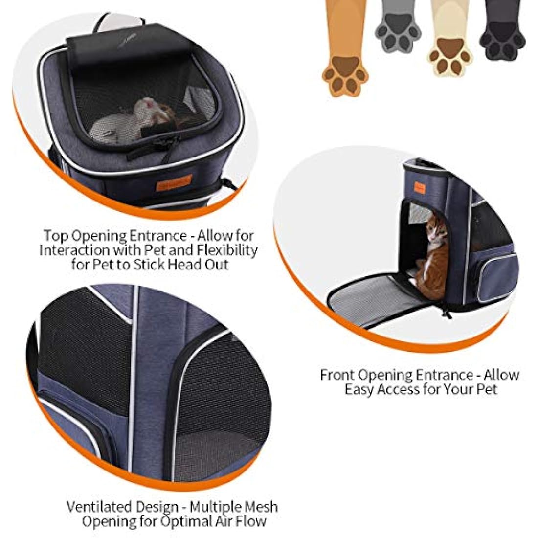 Morpilot Foldable Cat Carrier Backpack – Ventilated Pet Travel Bag, Blue