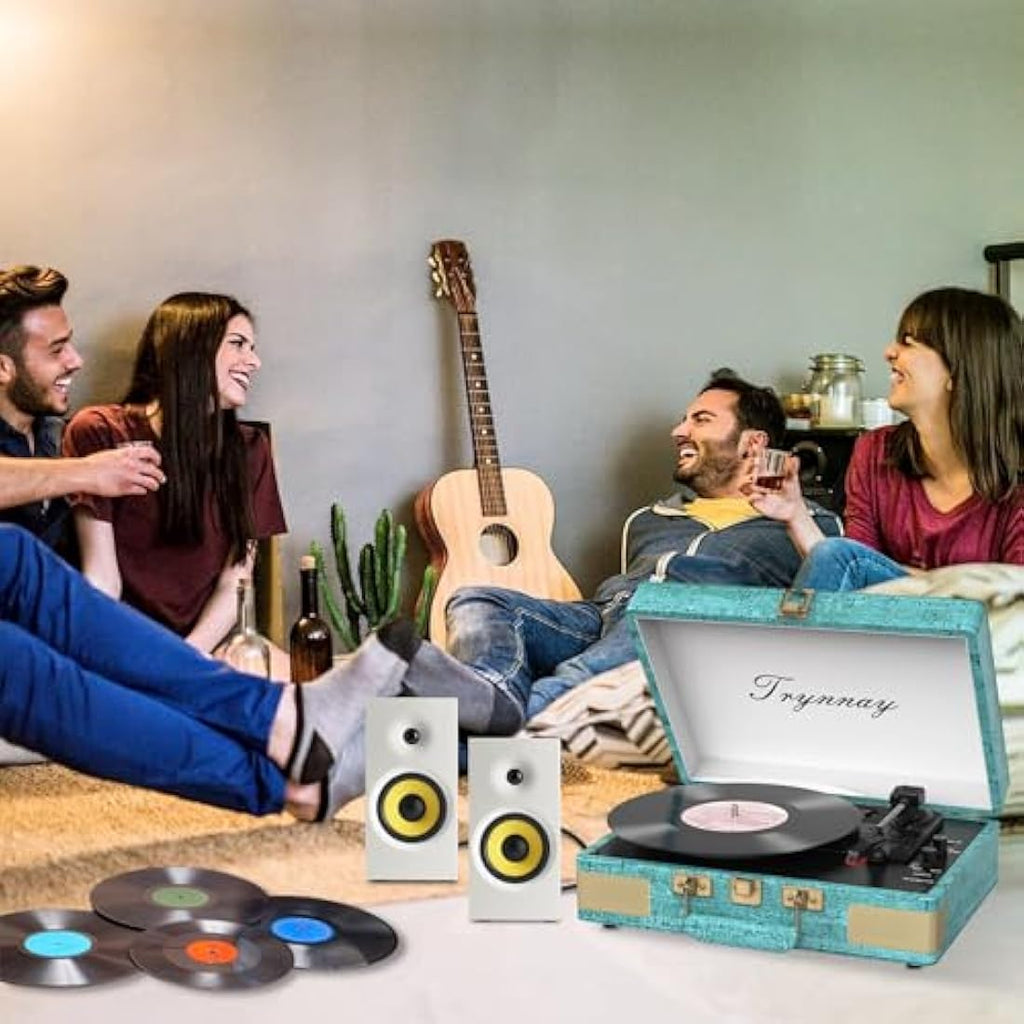 Trynnay Portable Suitcase Record Player | 3-Speed Bluetooth Turntable