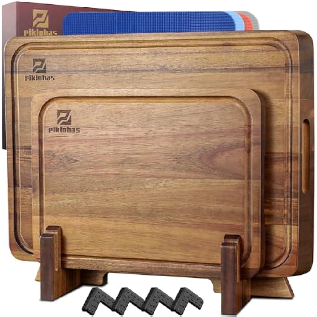 Piklohas Acacia Wood Cutting Board Set – 6 Piece Non-Slip Kitchen Set