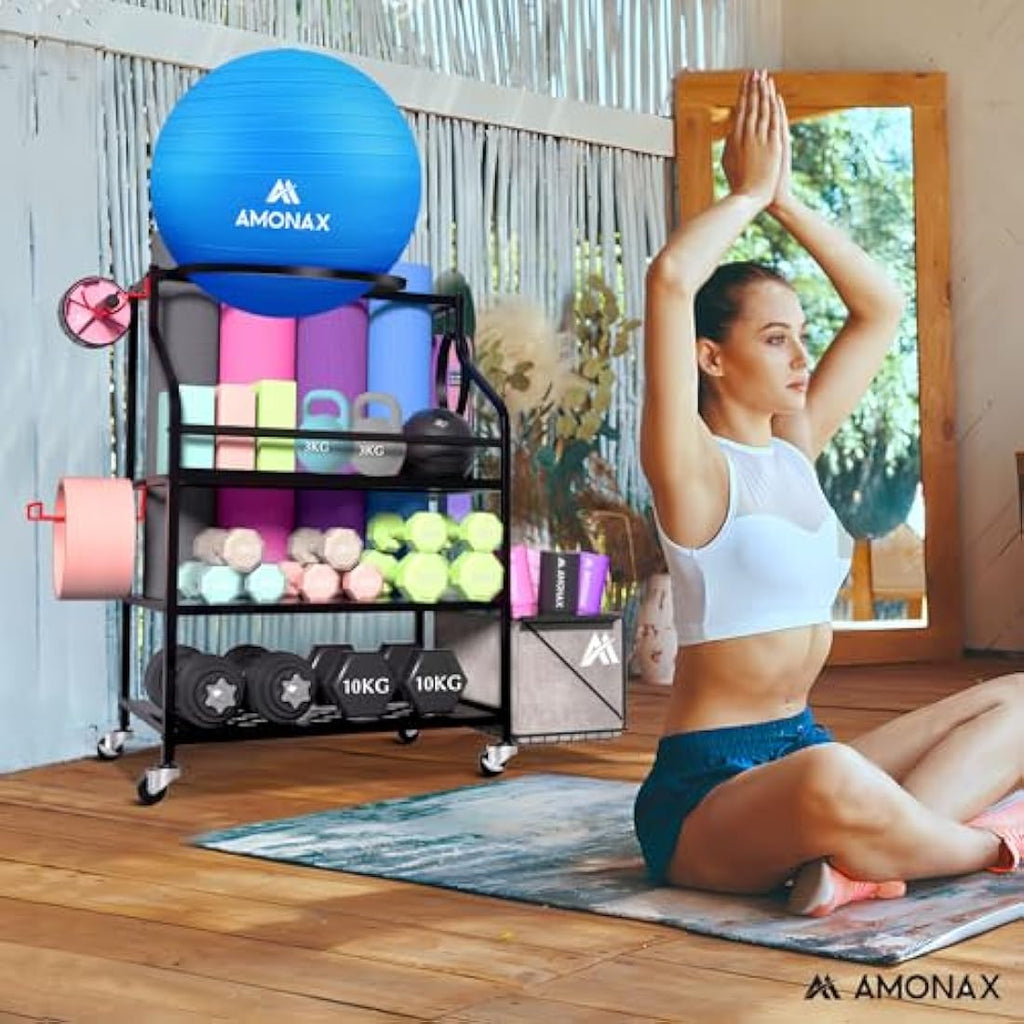 Amonax Home Gym Storage Rack | Mobile Weight Stand & Fitness Organizer