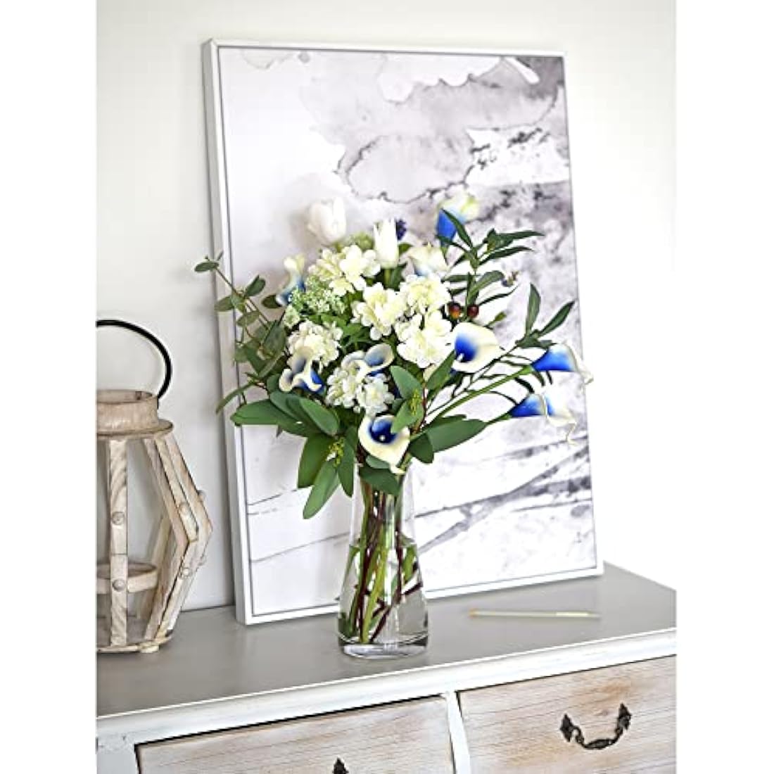 FiveSeasonStuff Real Touch Calla Lilies – 10 Stems White & Blue Bouquet