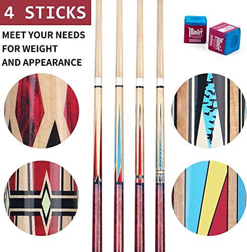 Aklot Pool Cues Set of 4 – 58" Canadian Maple Wood Sticks, 18-21 oz