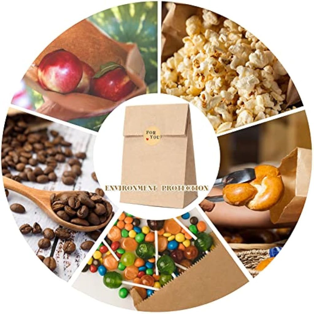 Jolof Store 50 Brown Kraft Paper Bags with Stickers - 13x8x24cm